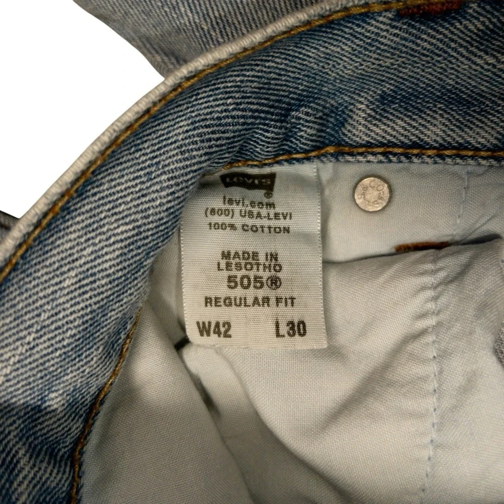 Vtg Levis 505 Regular Fit Jeans‎ Mens 42x30 Light Washed Patched Reinforced
